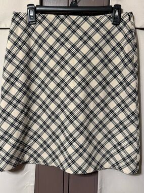 Cream and Black Plaid Skater Skirt